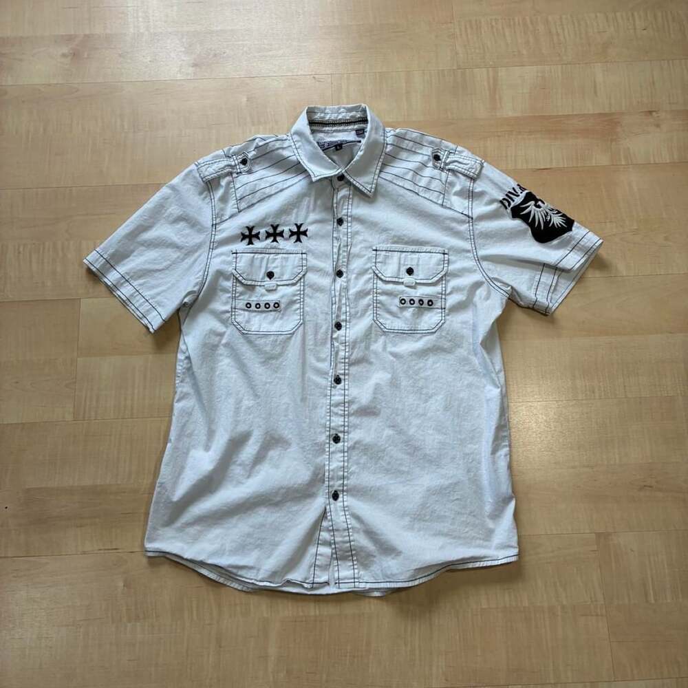 Affliction Black Premium Button Down Shirt Size L White Y2K